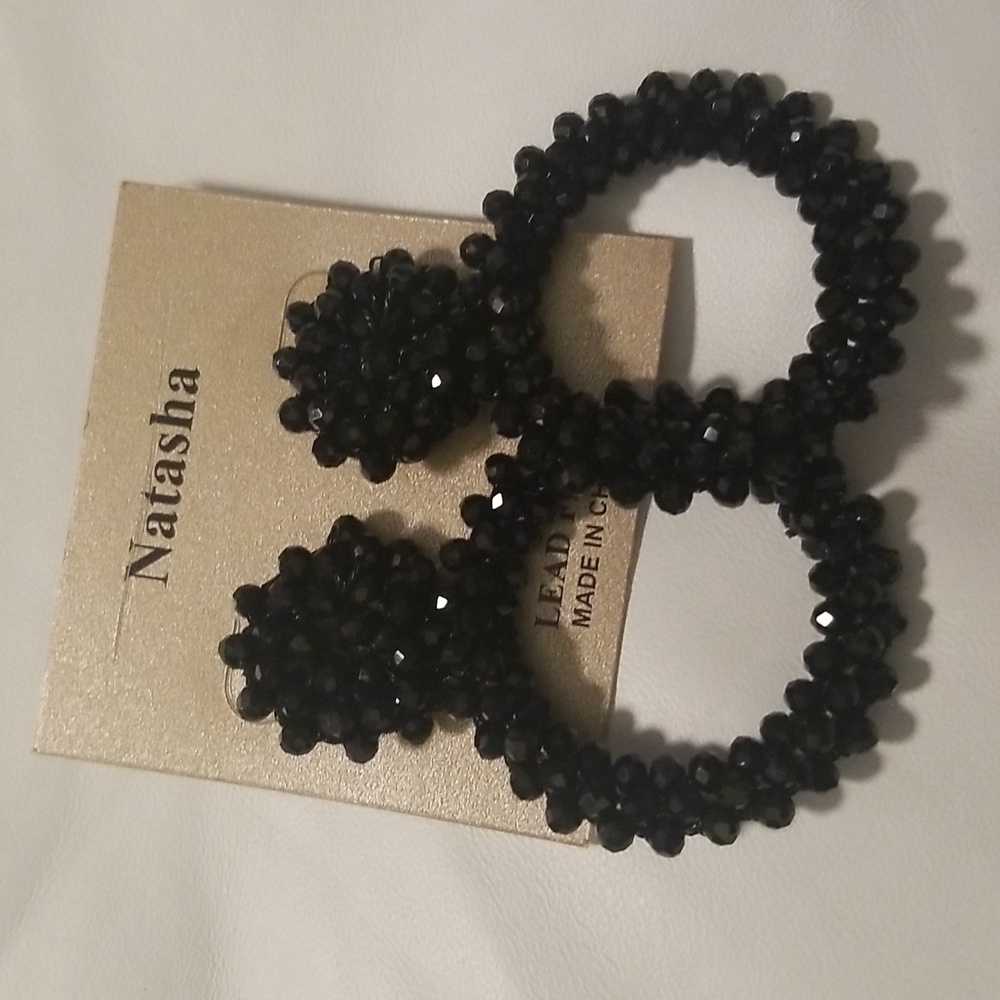 Natasha Sparkling Black Beaded Hoop Earrings; Lead Compliant - Picture 3 of 4